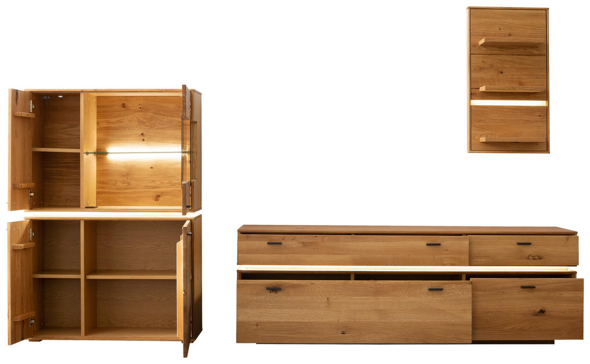 WOHNWAND  in Wildeiche 286/181/51 cm  - Wildeiche/Anthrazit, Natur, Glas/Holz (286/181/51cm) - MID.YOU
