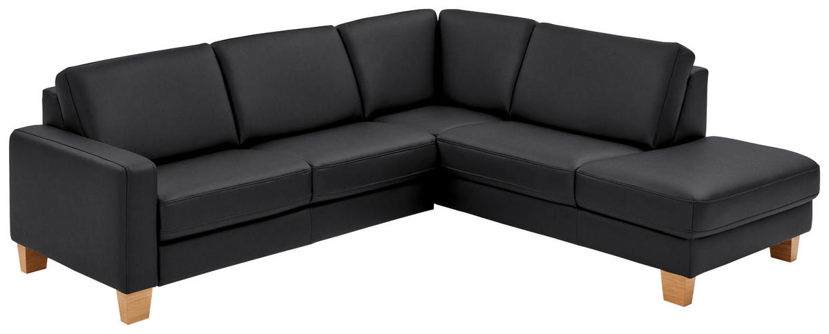 ECKSOFA in Echtleder Anthrazit  - Eiche Bianco/Anthrazit, Konventionell, Leder/Holz (257/235cm) - Valdera
