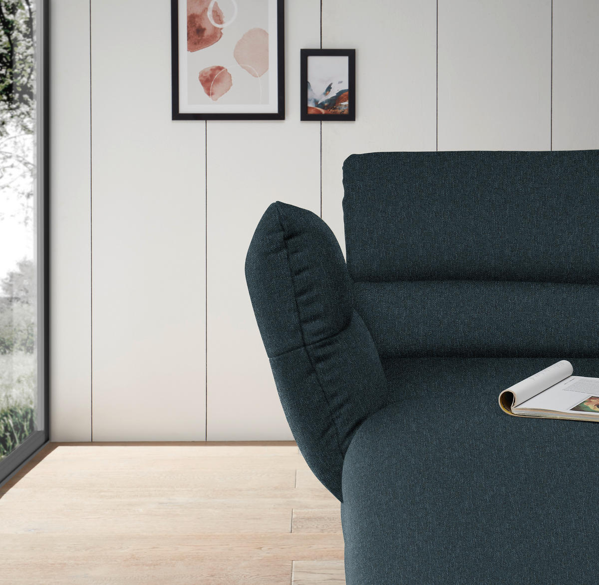 ECKSOFA in Flachgewebe Petrol  - Petrol/Schwarz, Design, Textil/Metall (176-217/279-327cm) - Dieter Knoll