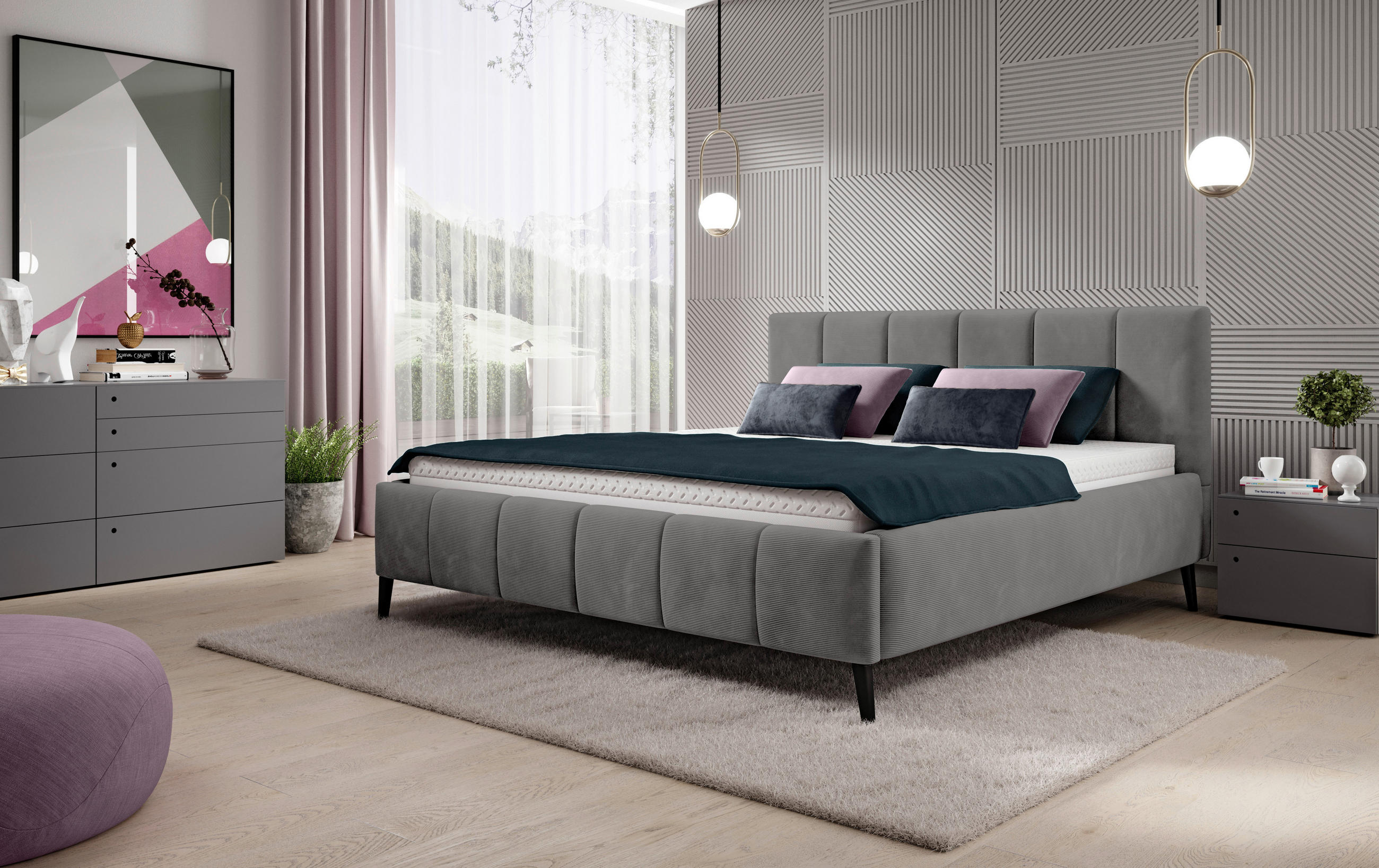 POLSTERBETT gepolstertes Kopfteil, Lattenrost 180/200 cm  in Anthrazit  - Anthrazit/Schwarz, Trend, Holz/Textil (180/200cm) - home24