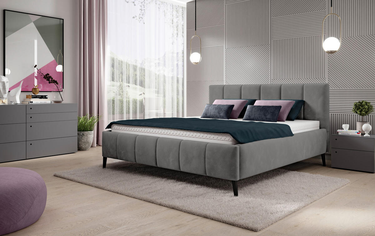 POLSTERBETT 180/200 cm  in Anthrazit  - Anthrazit/Schwarz, Trend, Holz/Textil (180/200cm) - home24