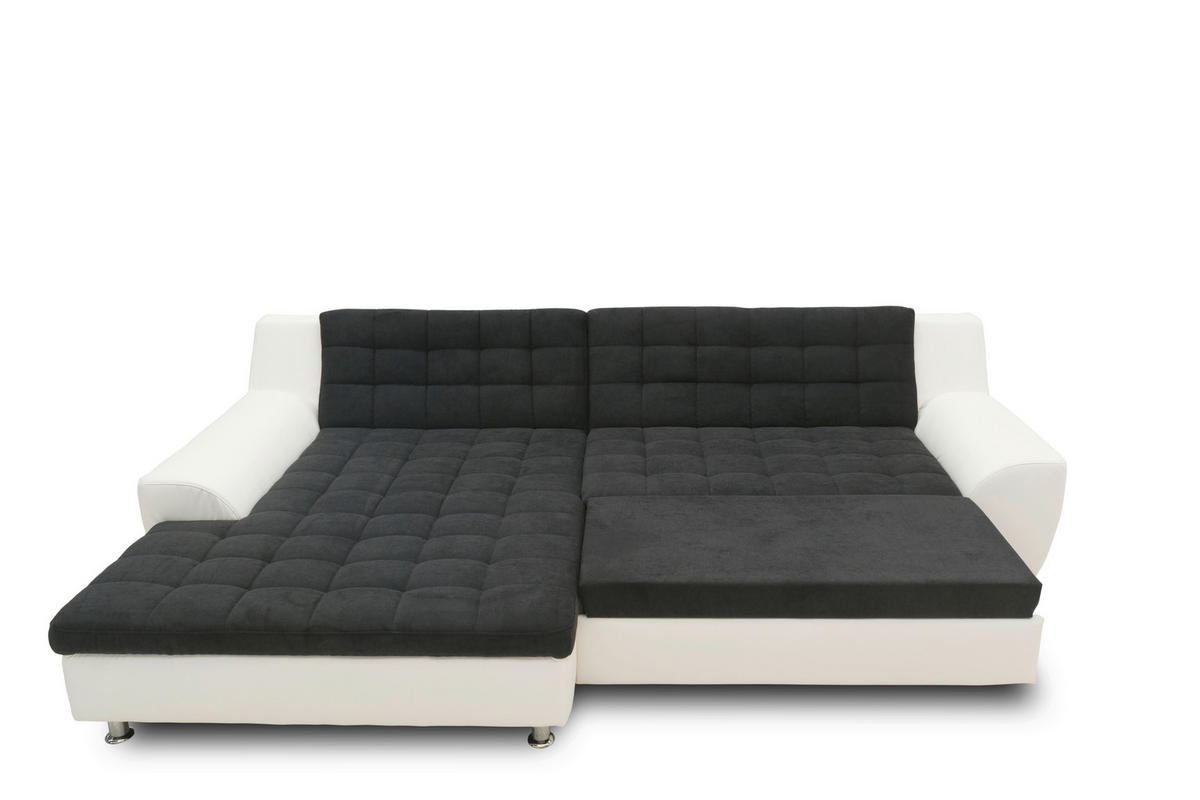 ECKSCHLAFSOFA MORTON Schwarz Mikrofaser  - Chromfarben/Schwarz, MODERN, Textil/Metall (304/200/84cm) - MID.YOU