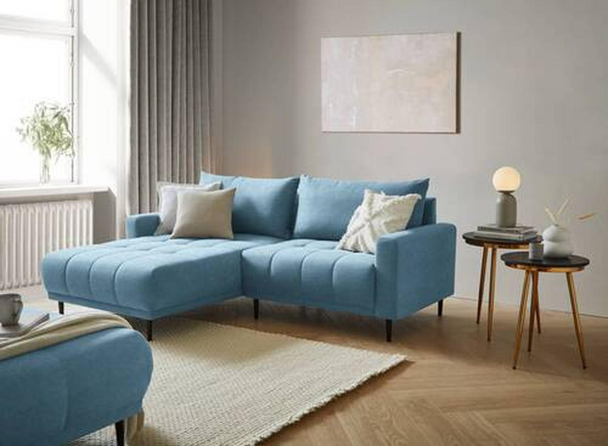 ECKSOFA in Flachgewebe Blau  - Blau/Schwarz, Design, Holz/Textil (160/215cm) - Stylife
