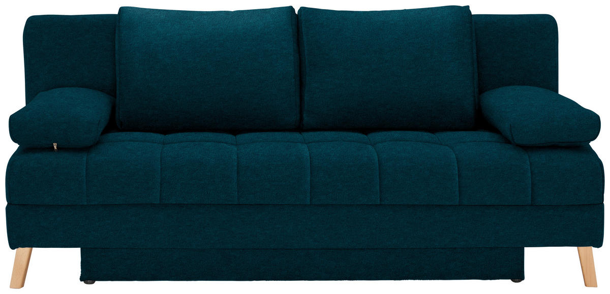 SCHLAFSOFA  mit Schlafen auf Sitzhöhe Webstoff Petrol  - Petrol/Naturfarben, KONVENTIONELL, Holz/Textil (195/90/90cm) - Cantus