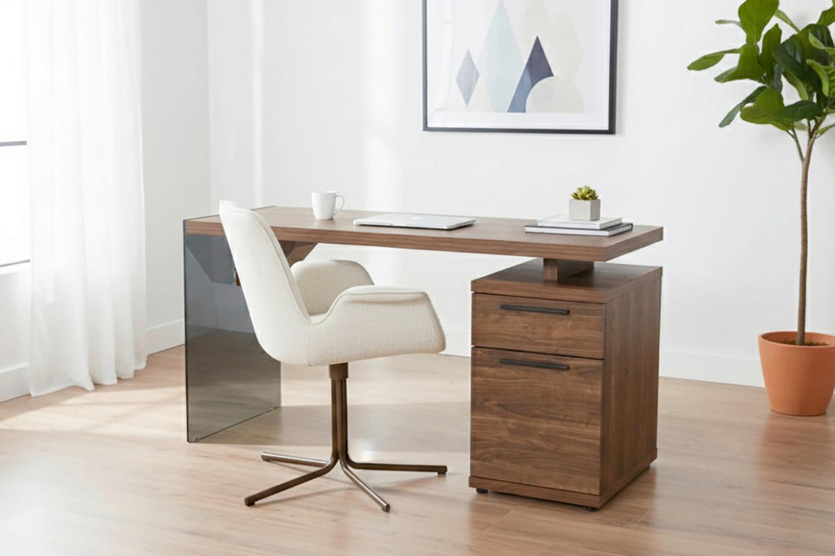 SCHREIBTISCH 141,8/74/55 cm Walnussfarben  - Walnussfarben/Schwarz, Design, Glas/Holzwerkstoff (141,8/74/55cm) - MID.YOU