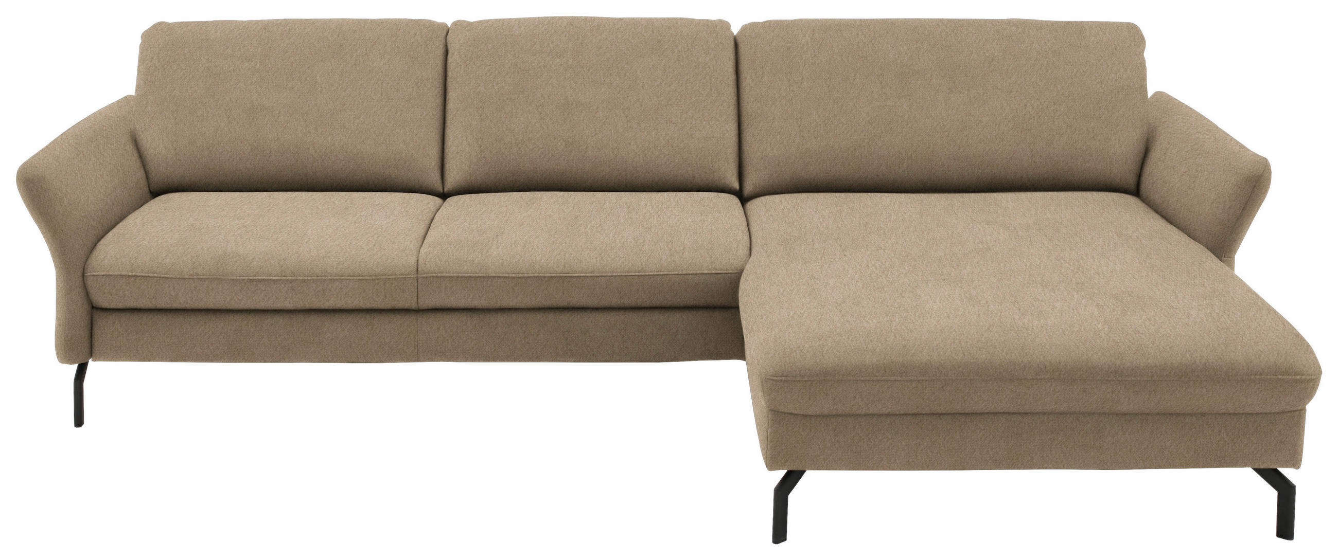 ECKSOFA in Velours Hellbraun  - Hellbraun/Schwarz, Design, Textil/Metall (306/179cm) - Beldomo System