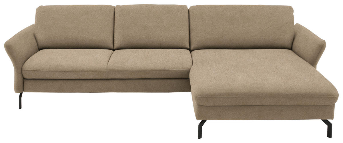 ECKSOFA in Velours Hellbraun  - Hellbraun/Schwarz, Design, Textil/Metall (306/179cm) - Beldomo System