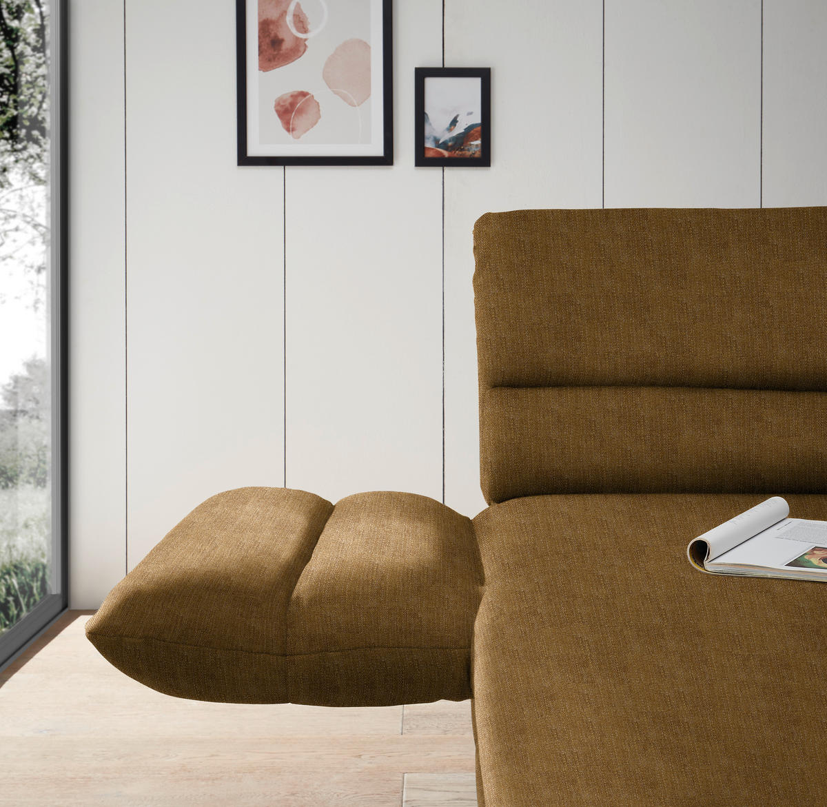 ECKSOFA in Flachgewebe Goldfarben  - Goldfarben/Schwarz, Design, Textil/Metall (176-217/279-327cm) - Dieter Knoll