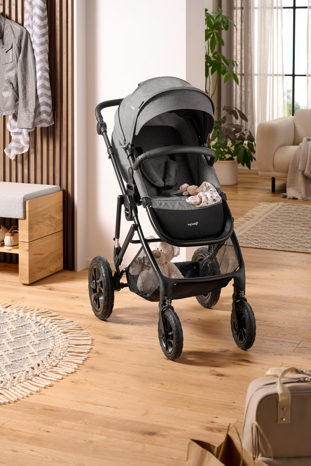 KINDERWAGENSET LIVERPOOL  - Schwarz/Grau, Basics, Textil/Metall (59/93/104cm) - My Baby Lou