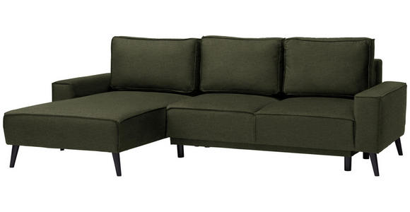 ECKSOFA in Velours Olivgrün  - Schwarz/Olivgrün, KONVENTIONELL, Holz/Textil (161/260cm) - Carryhome