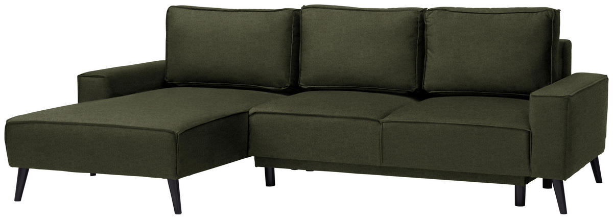 ECKSOFA in Velours Olivgrün  - Schwarz/Olivgrün, Konventionell, Holz/Textil (161/260cm) - Carryhome