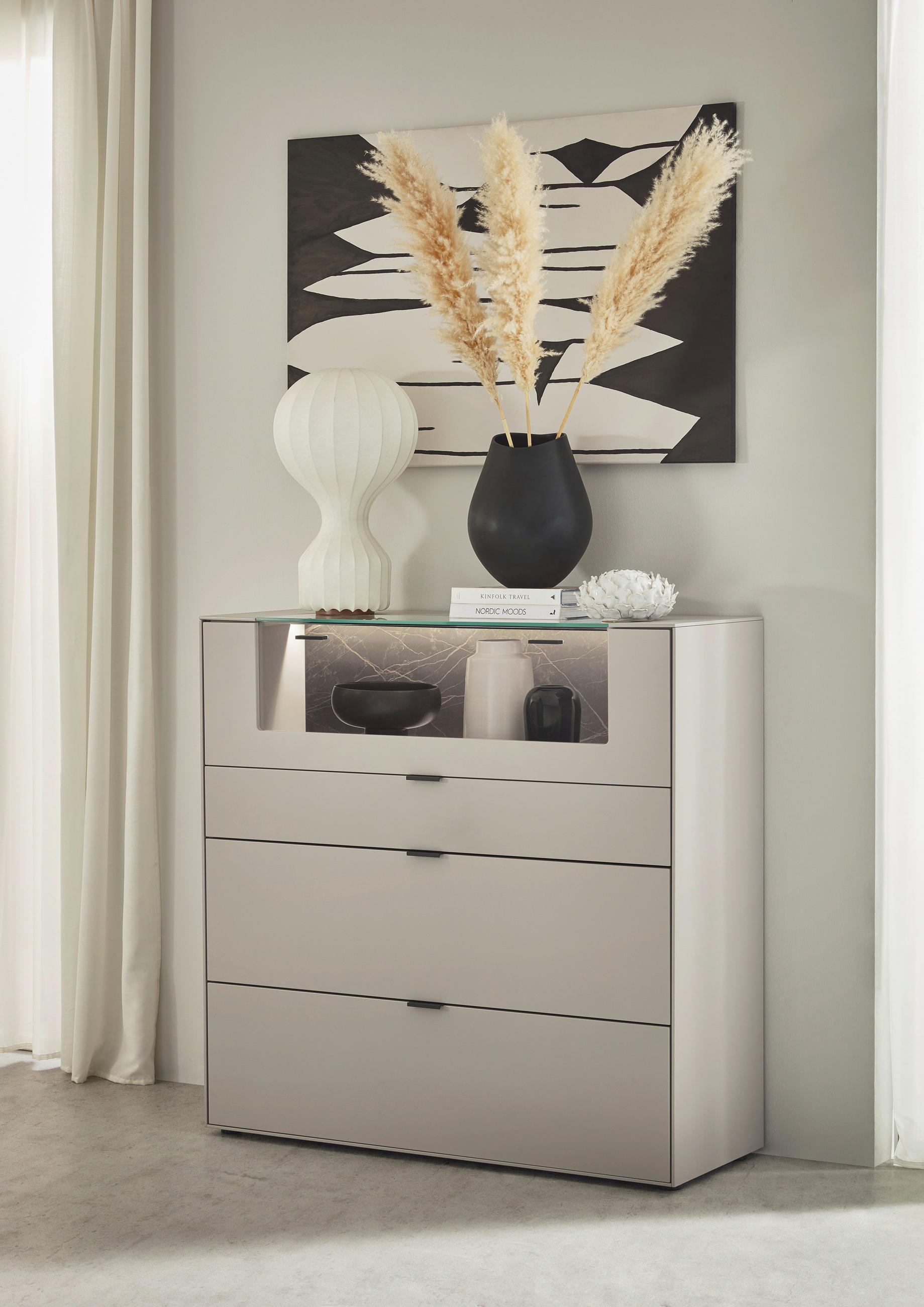 HIGHBOARD Hellgrau  121,9/121,5/45,2 cm  - Hellgrau/Schwarz, Design, Glas/Keramik (121,9/121,5/45,2cm) - Dieter Knoll