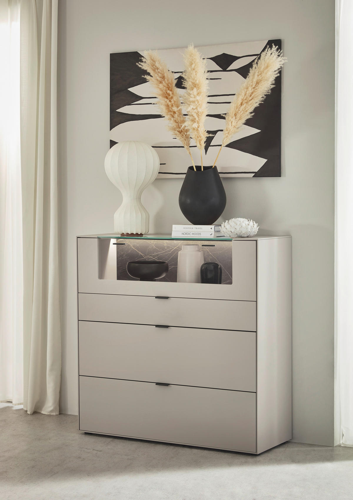 HIGHBOARD Hellgrau  121,9/121,5/45,2 cm  - Hellgrau/Schwarz, Design, Glas/Keramik (121,9/121,5/45,2cm) - Dieter Knoll