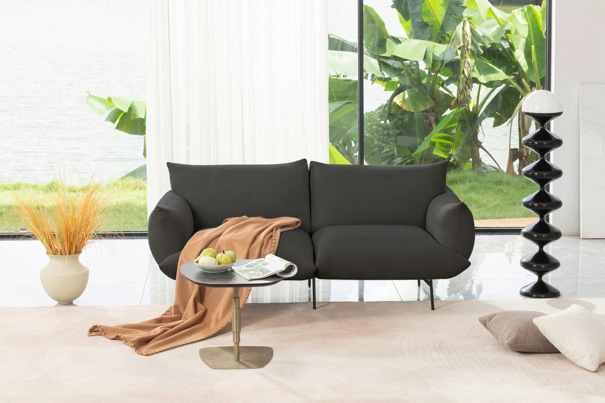 SOFA Mikrofaser Anthrazit  - Anthrazit/Schwarz, Trend, Textil/Metall (185/77/83cm) - P & B