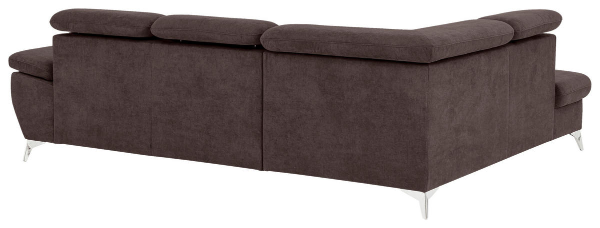 ECKSOFA Dunkelbraun Mikrofaser  - Chromfarben/Dunkelbraun, KONVENTIONELL, Textil/Metall (209/256cm) - Livetastic
