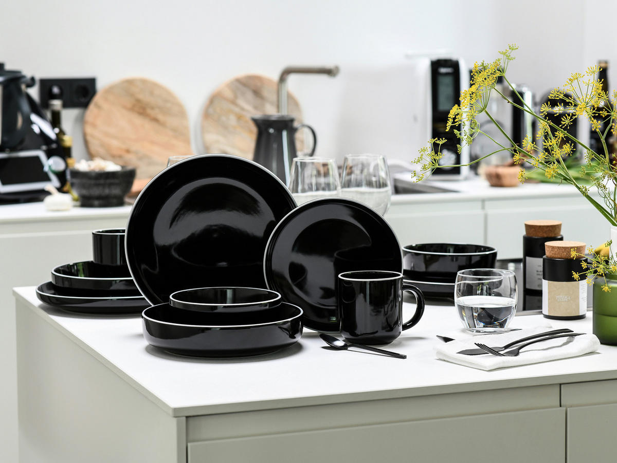 KOMBISERVICE Weiß, Schwarz Hochglanz Nordic Gourmet Schwarz 10-teilig 2 Personen  - Schwarz Hochglanz/Weiß, Basics, Keramik - Creatable