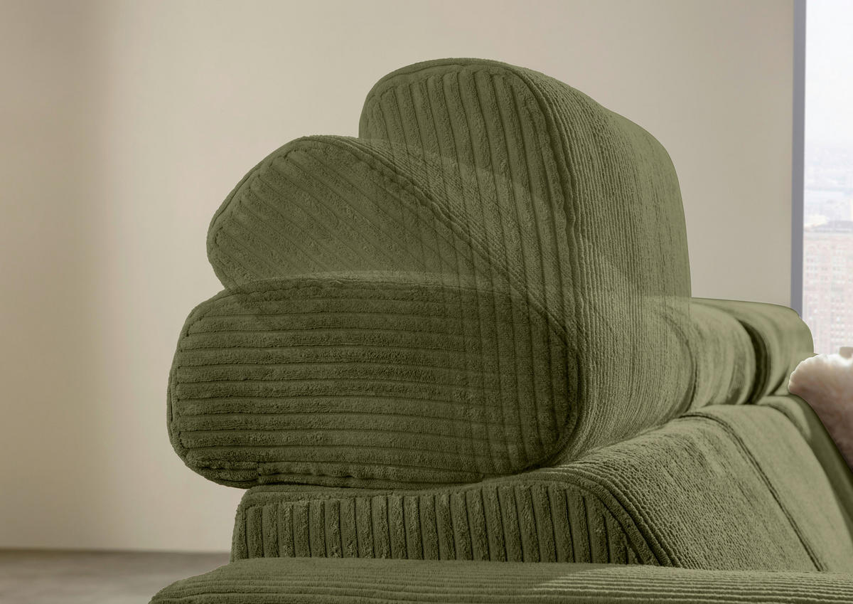 ECKSOFA Dunkelgrün Cord Rücken echt, Kopfteilverstellung, Sitzvorzug  - Dunkelgrün/Schwarz, KONVENTIONELL, Textil/Metall (257/170cm) - Carryhome
