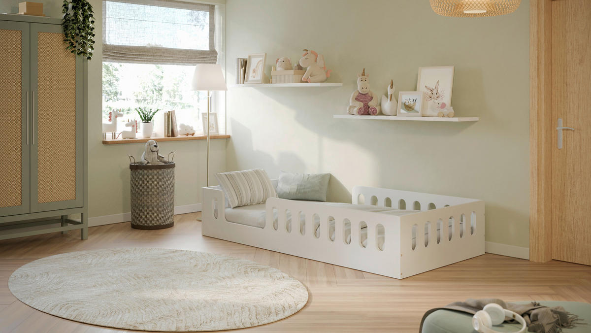 KINDER-/JUNIORBETT 80/160 cm  in Weiß  - Birkefarben/Weiß, MODERN, Holz/Holzwerkstoff (80/160cm) - MID.YOU