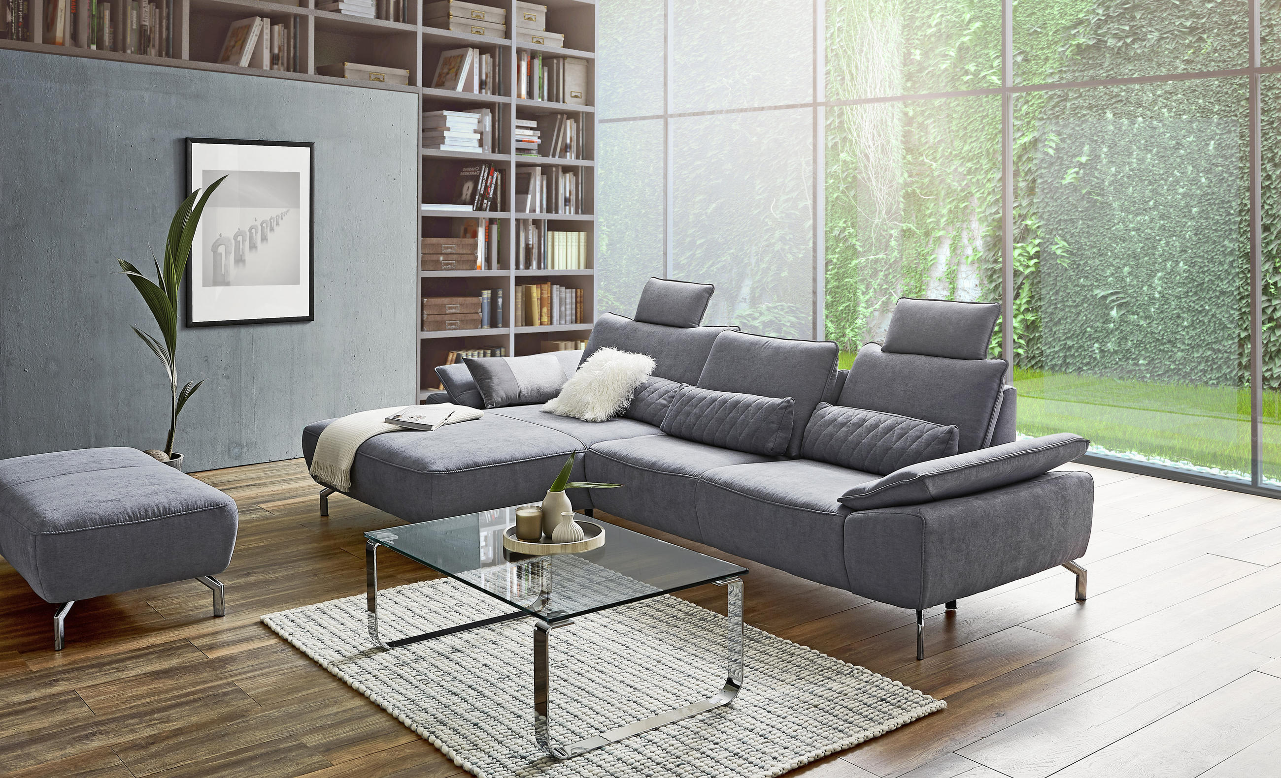 ECKSOFA Anthrazit Chenille - Chromfarben/Anthrazit, Design, Textil/Metall (181/335cm) - Musterring
