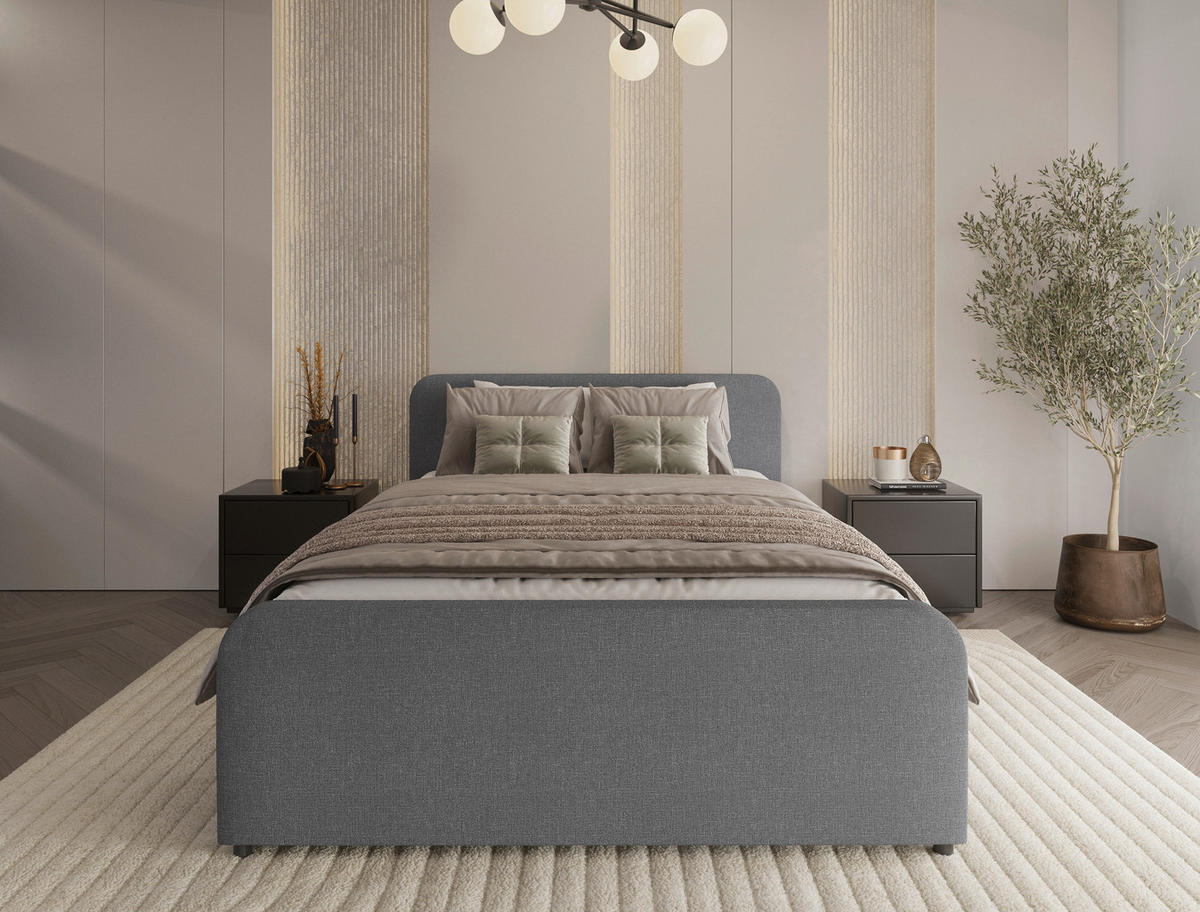 POLSTERBETT 140/200 cm  in Dunkelgrau  - Dunkelgrau/Schwarz, KONVENTIONELL, Holz/Textil (140/200cm) - Boxxx