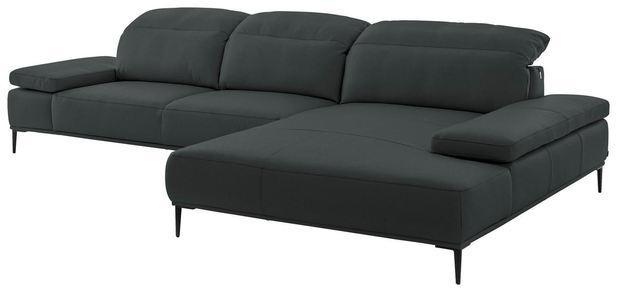 ECKSOFA  in Echtleder Schwarz  322/206 cm  - Schwarz, MODERN, Leder/Metall (322/206cm) - Chilliano