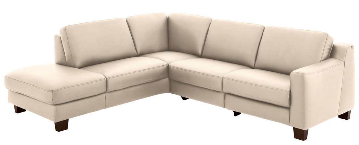 ECKSOFA in Echtleder Beige  - Eichefarben/Beige, Design, Leder/Holz (235/259cm) - Valdera