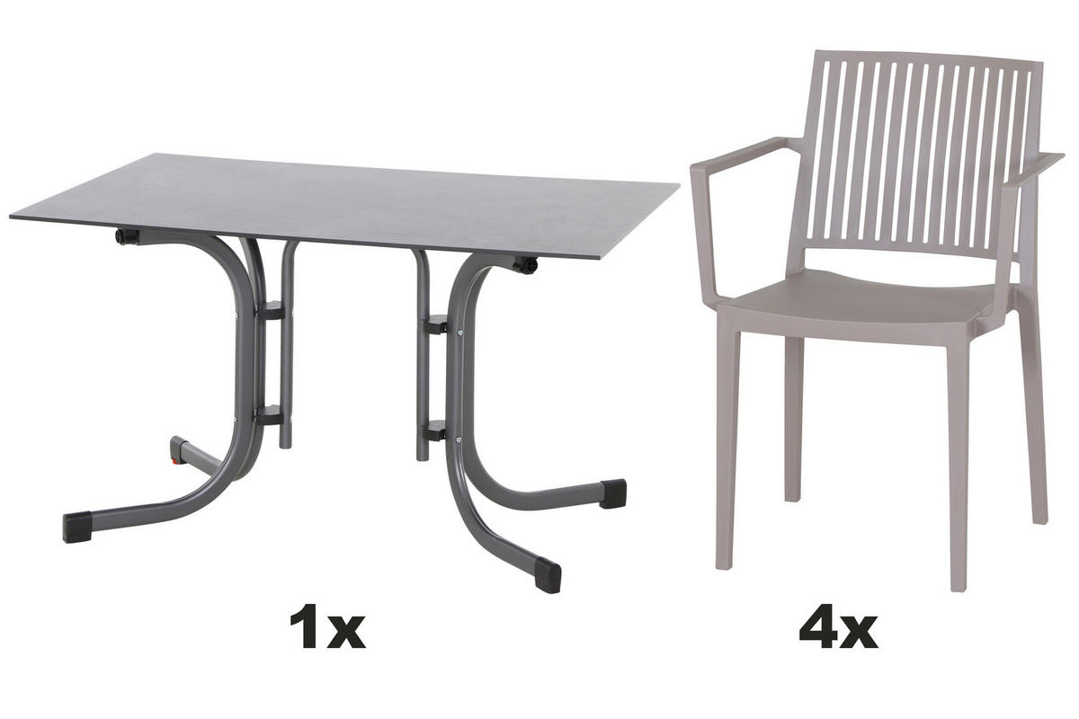 GARTENGARNITUR 5-teilig Stahl 5-teilig  - Taupe/Anthrazit, Basics, Kunststoff/Metall (80/80/120cm) - Siena Garden