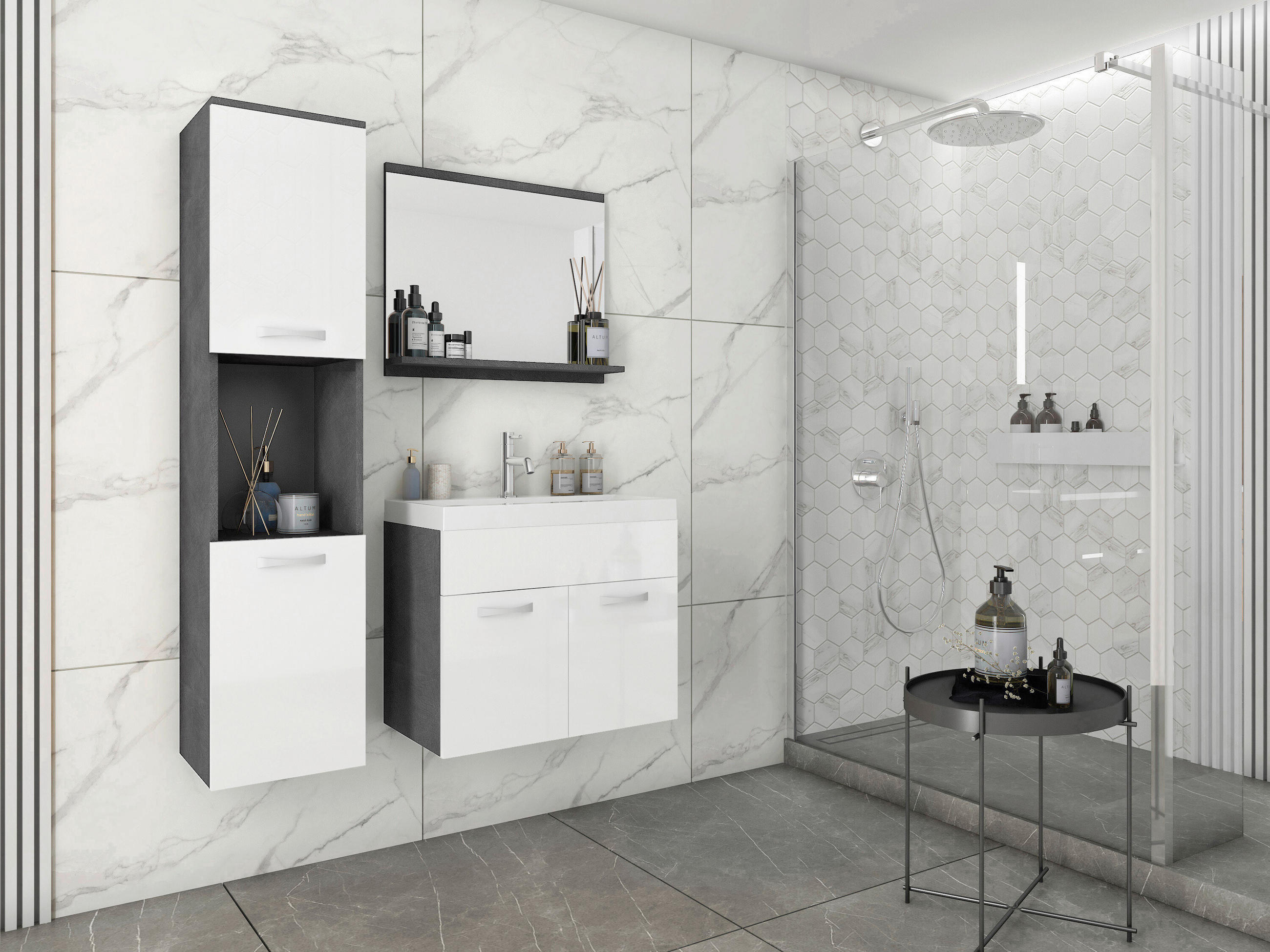 BADEZIMMER 4-teilig  in 90 cm  - Weiss Hochglanz/Weiss, Lifestyle, Holzwerkstoff/Metall (90cm) - P & B