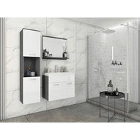 BADEZIMMER 4-teilig  in 90 cm  - Weiß Hochglanz/Anthrazit, LIFESTYLE, Holzwerkstoff/Metall (90cm) - P & B