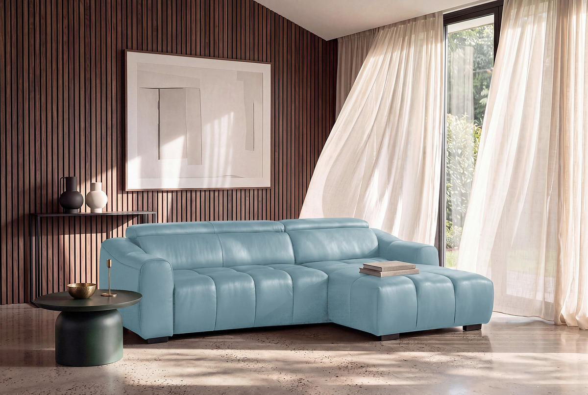 ECKSOFA  Echtleder Hellblau  - Schwarz/Hellblau, Design, Leder/Kunststoff (274/177cm) - Livetastic