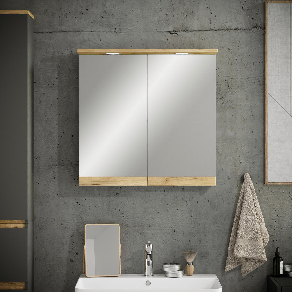 SPIEGELSCHRANK 60/59/23 cm  - Honigeiche/Anthrazit, Trend, Glas/Holzwerkstoff (60/59/23cm) - MID.YOU