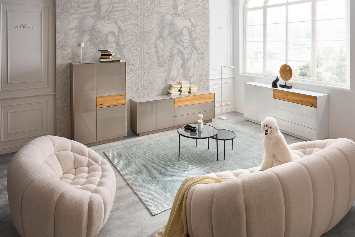 TV-SZEKRÉNY 207/69/42 cm  - tölgyfa/taupe, Design, faalapú anyag/Üveg (207/69/42cm) - Novel