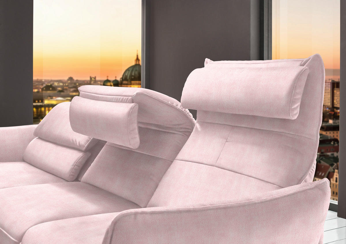ECKSOFA in Velours Hellrosa  - Hellrosa/Schwarz, Design, Textil/Metall (153/283cm) - Valdera