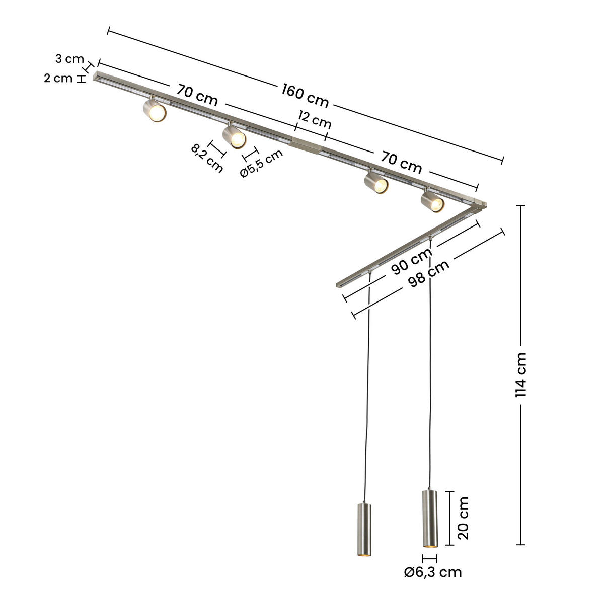 SCHIENENSYSTEM 210/5,5/14 cm  - Nickelfarben, Trend, Kunststoff/Metall (210/5,5/14cm) - Collett's Monde