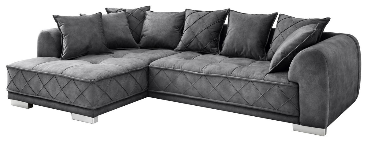 ECKSOFA Anthrazit Mikrovelours  - Anthrazit/Silberfarben, Basics, Kunststoff/Textil (319/194cm) - MID.YOU