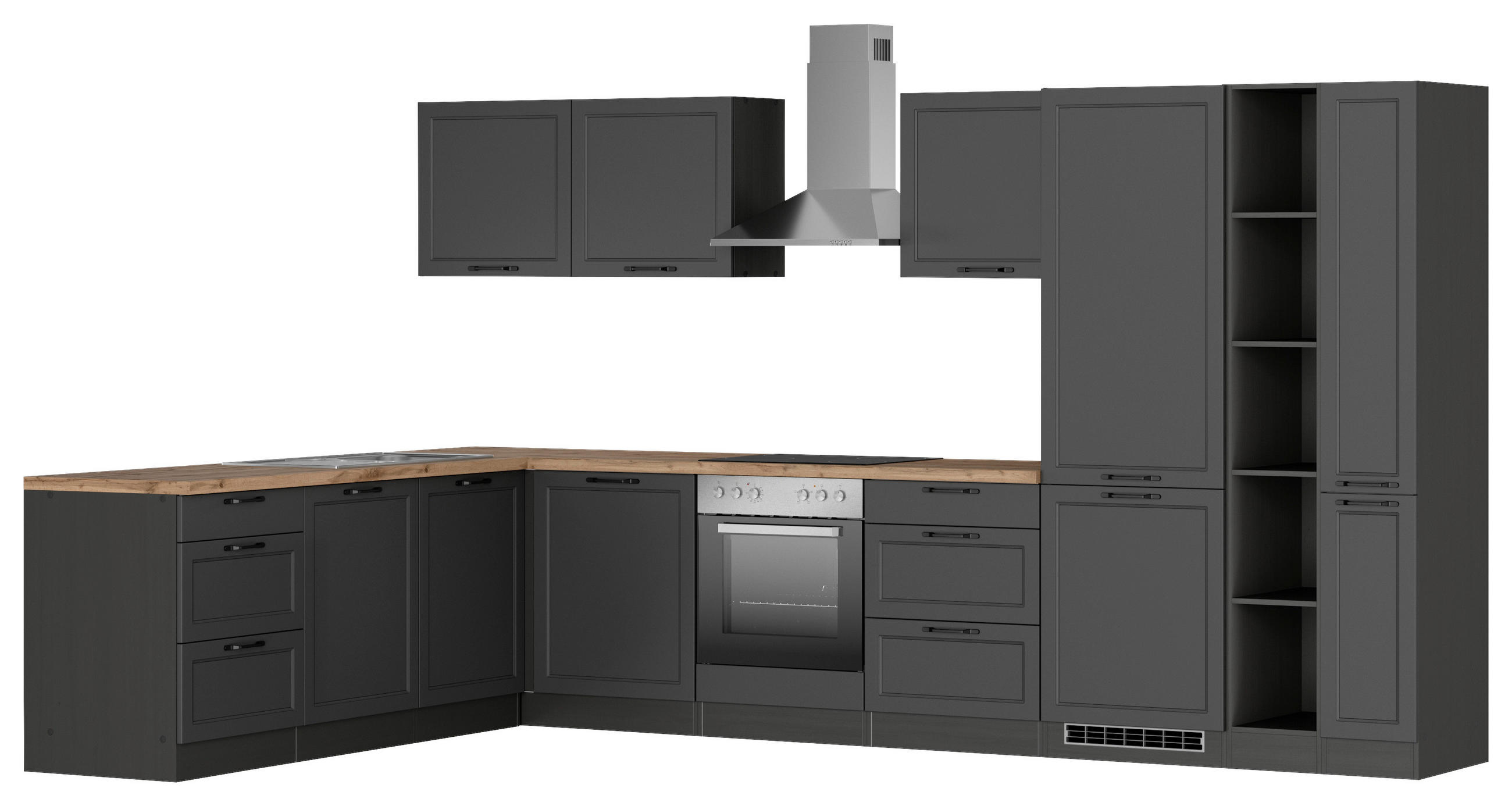 ECKKÜCHE 240/360 cm  in Grau, Eiche Wotan  - Eiche Wotan/Schwarz, LIFESTYLE, Holzwerkstoff/Metall (240/360cm) - Held
