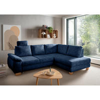ECKSCHLAFSOFA Positano  mit Liegefunktion, Rücken echt, Armteil links Struktur Blau  - Wildeiche/Blau, MODERN, Holz/Textil (265/206cm) - Livetastic