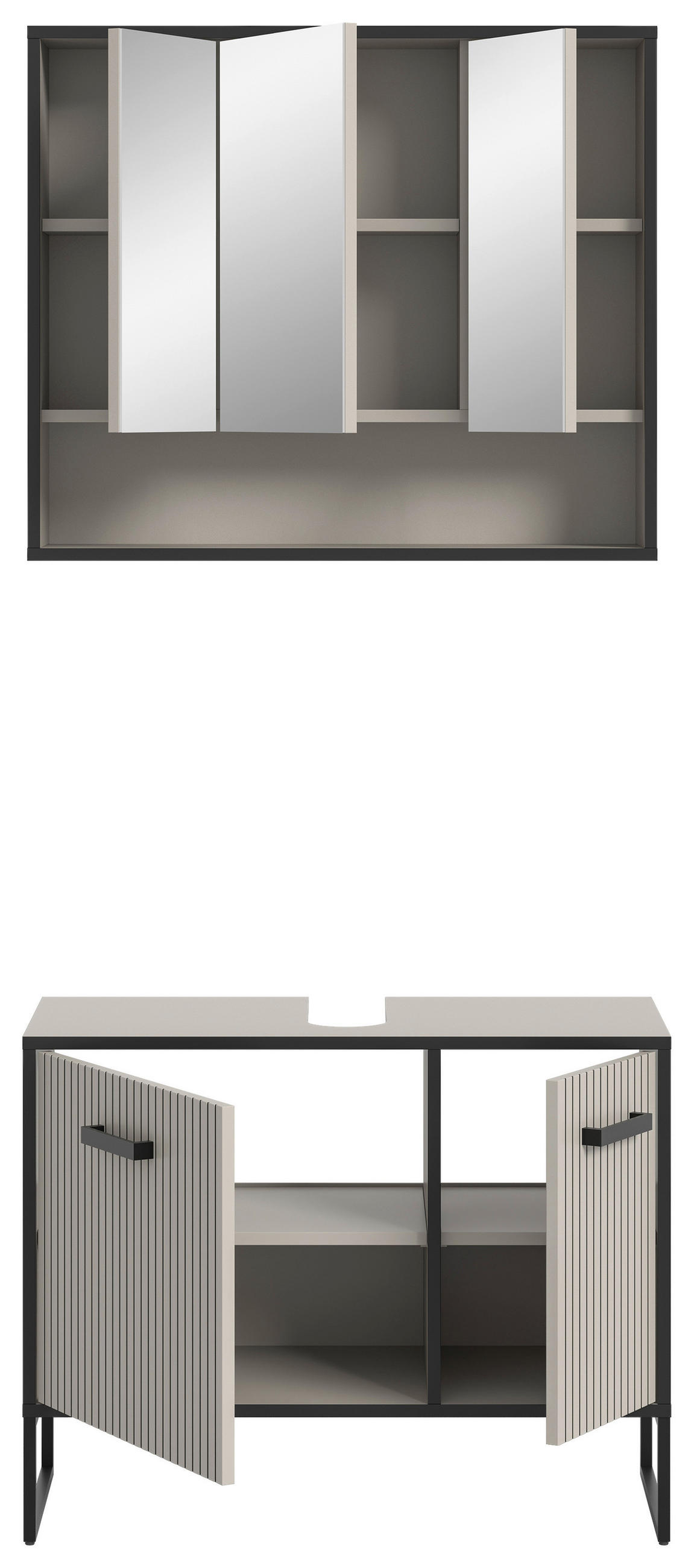 BADEZIMMER 2-teilig  in 80 cm  - Kaschmir/Schwarz, MODERN, Holzwerkstoff/Metall (80cm) - MID.YOU