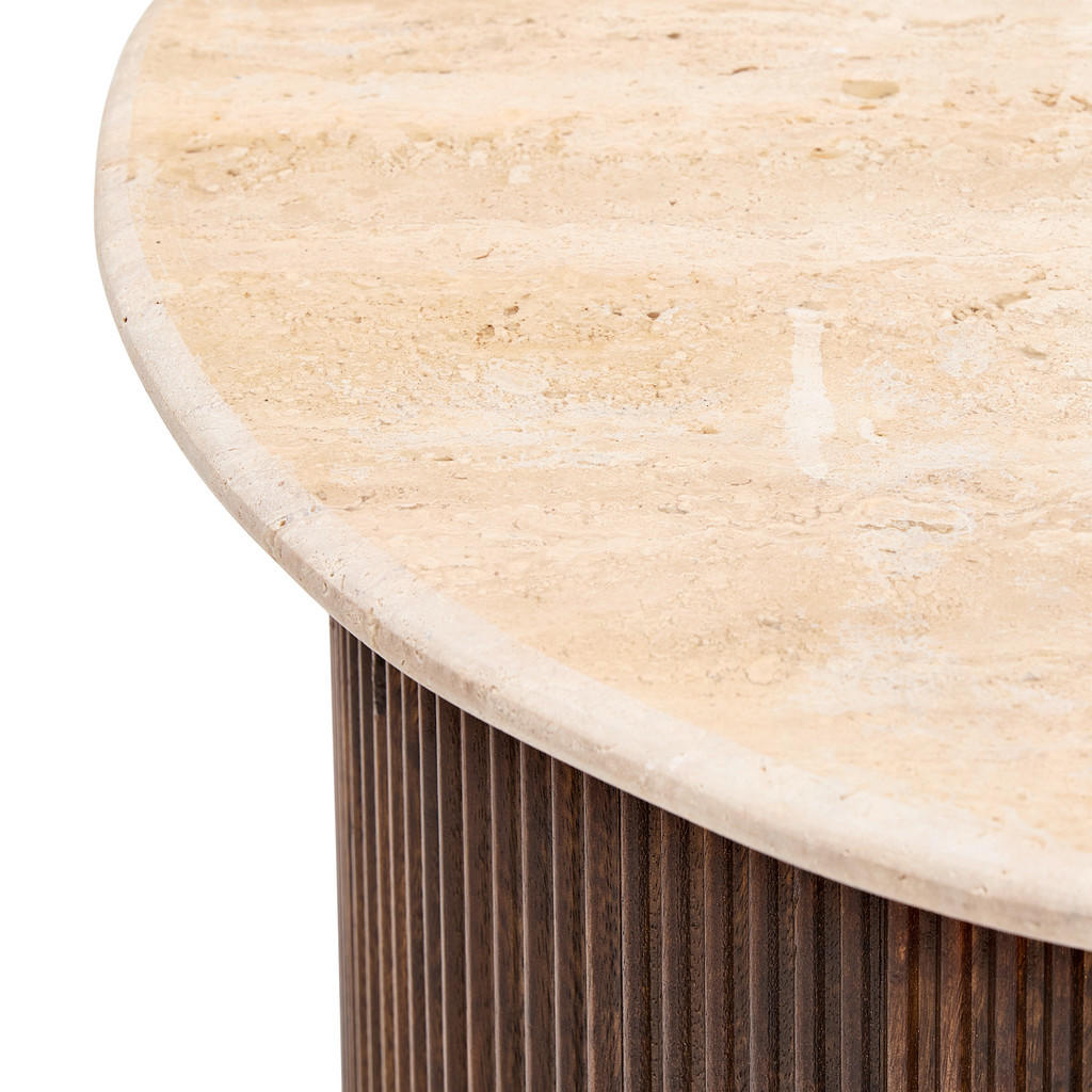 Thumbnail - Livetastic Couchtisch, Dunkelbraun, Beige, Holz, Stein, Mangoholz, vollmassiv, Holz, rund, rund, 60x45x60 cm, Wohnzimmer...