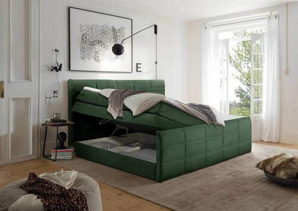 BOXSPRINGBETT 180/200 cm  in Olivgrün  - Schwarz/Olivgrün, MODERN, Holzwerkstoff/Kunststoff (180/200cm) - MID.YOU