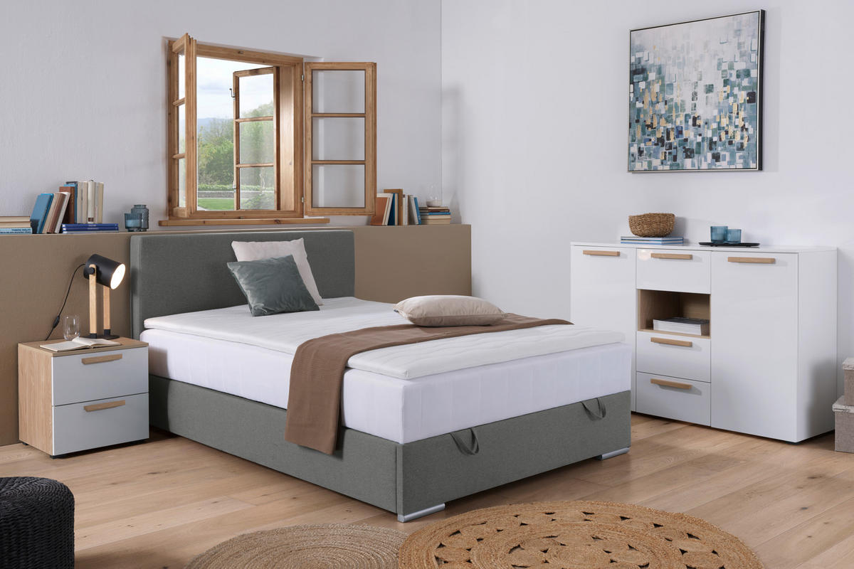 BOXBETT 140/200 cm  in Grau  - Chromfarben/Grau, KONVENTIONELL, Kunststoff/Textil (140/200cm) - Boxxx