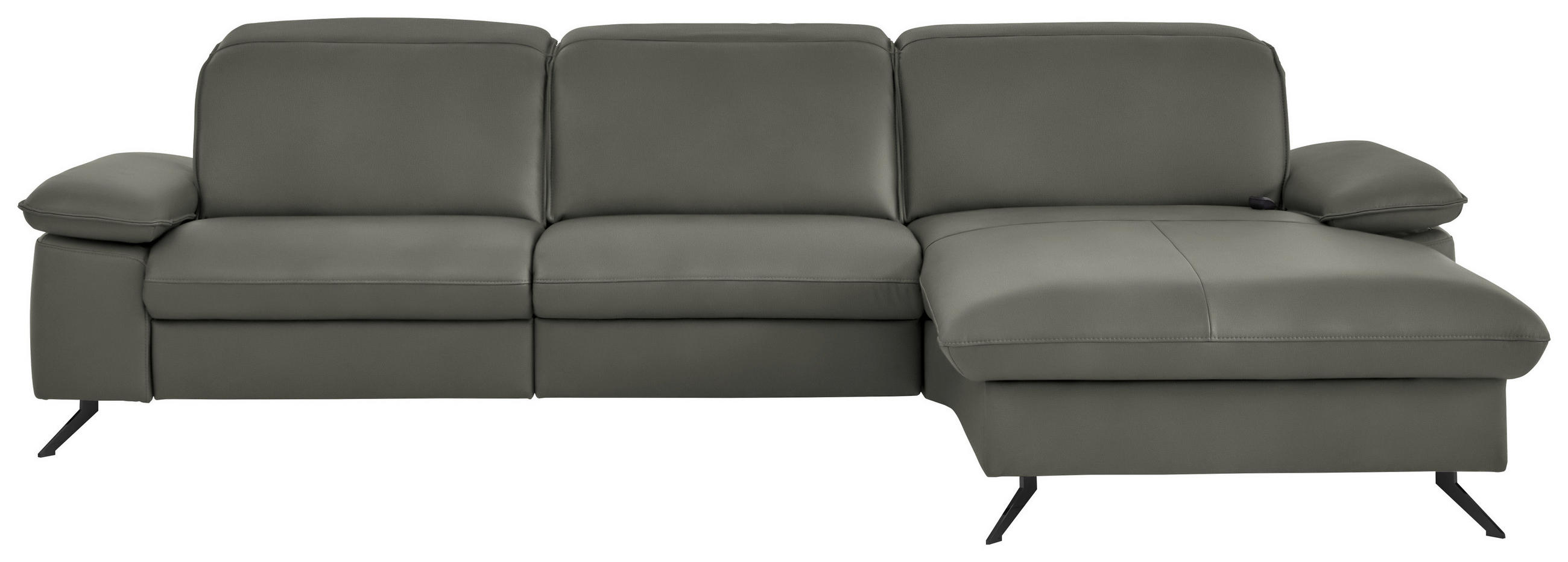ECKSOFA 307/169 cm Beldomo premium in Echtleder Dunkelgrau Kopfteilverstellung  307/169 cm  - Dunkelgrau/Schwarz, Design, Leder/Metall (307/169cm) - Beldomo Premium