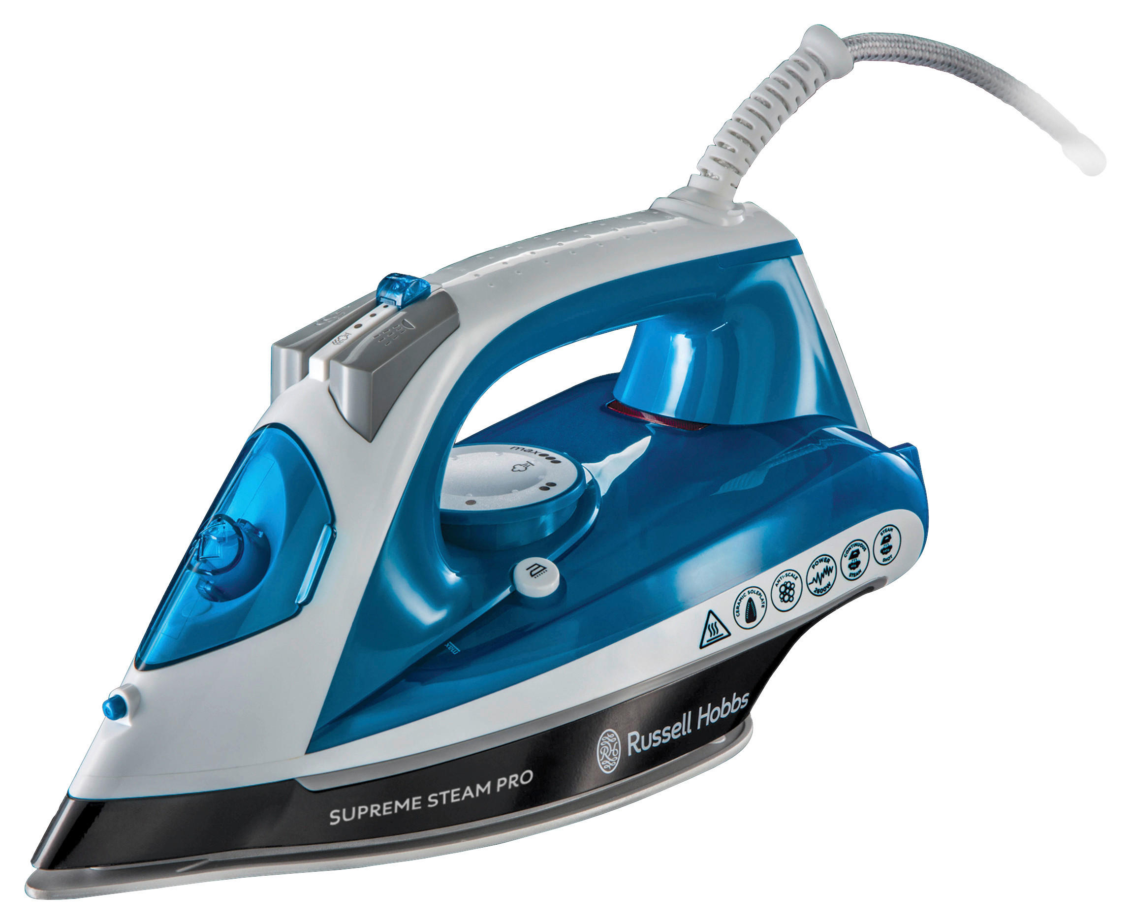 DAMPFBÜGELEISEN   - Blau/Weiß, Basics, Keramik/Kunststoff (12,5/16,0/28,6cm) - Russell Hobbs