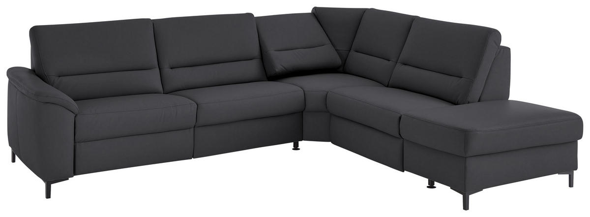 ECKSOFA Echtleder Anthrazit  - Anthrazit/Schwarz, Konventionell, Leder/Metall (290/249cm) - Beldomo Premium