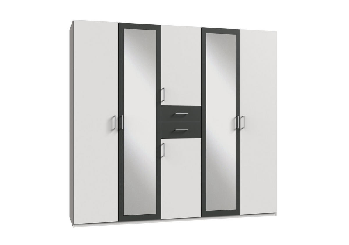 OMARA ZA OBLAČILA, bela  - bela/barve aluminija, Design, umetna masa/steklo (225/210/58cm) - Hom`in