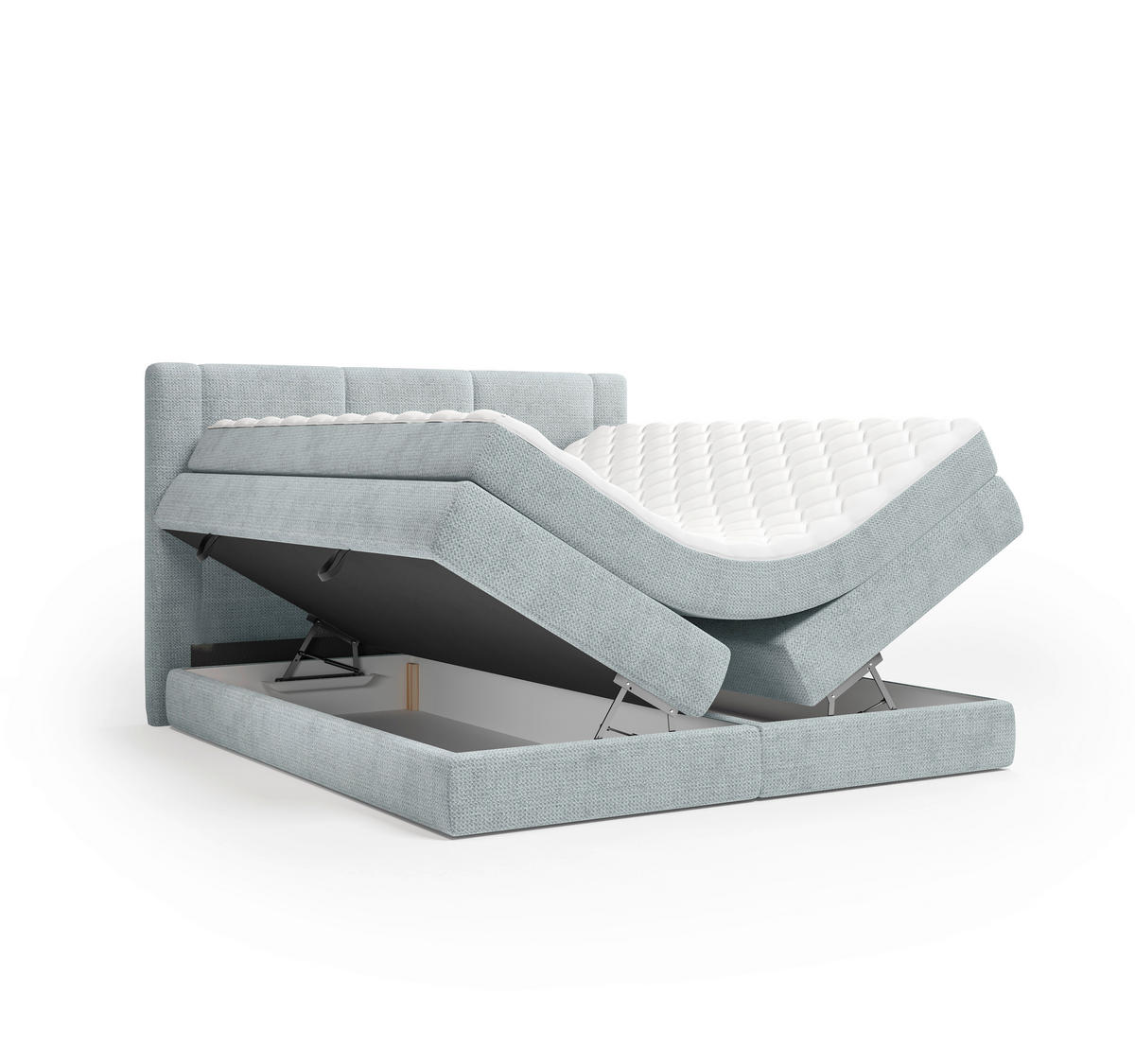 BOXSPRINGBETT 180/200 cm,  in Hellblau, gepolstertes Kopfteil, Bettkasten, Topper, Wendematratze mit unterschiedlichen Härtegraden, H2 + H3 = mittel + fest  - Schwarz/Hellblau, Design, Kunststoff/Textil (180/200cm) - Esposa