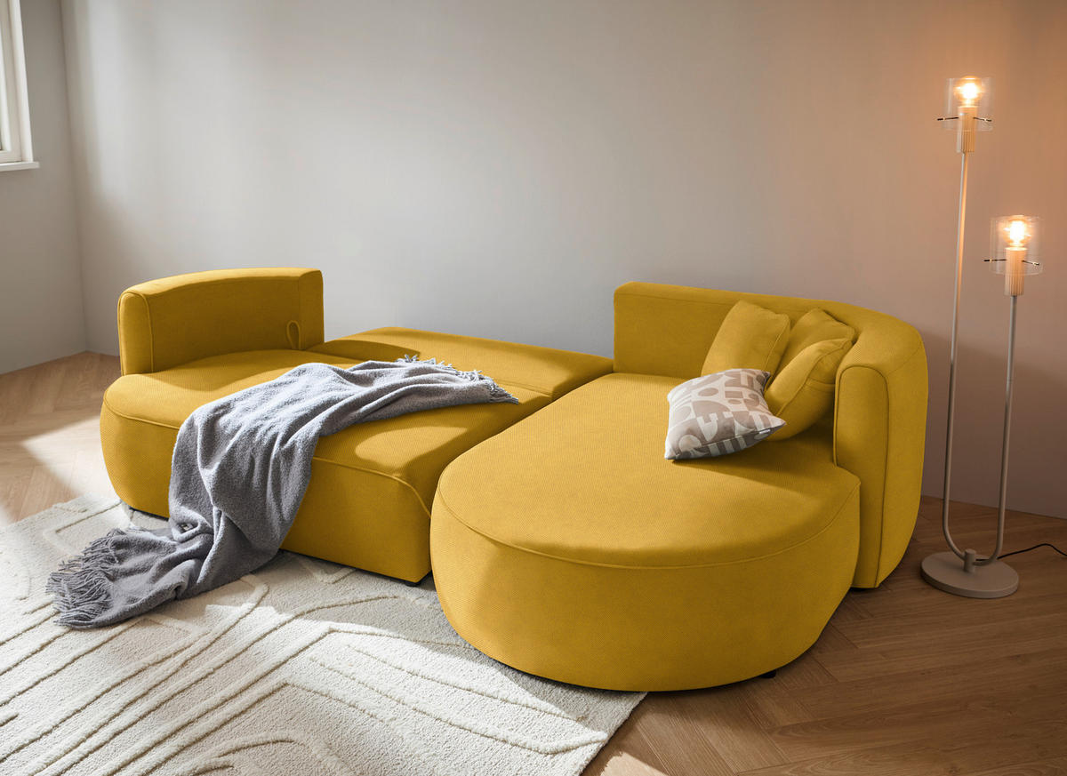 ECKSOFA in Webstoff Currygelb  - Currygelb/Schwarz, Modern, Kunststoff/Textil (284/183cm) - Welnova