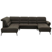 WOHNLANDSCHAFT in Echtleder Graubraun  - Graubraun/Schwarz, Design, Leder/Metall (206/336/181cm) - Beldomo Speed