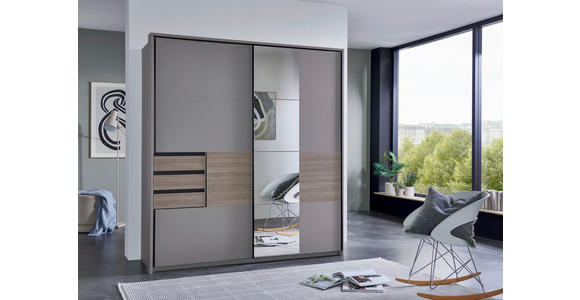 SCHWEBETÜRENSCHRANK in Sahara, Eichefarben - Eichefarben/Schwarz, MODERN, Glas/Holzwerkstoff (180/198/65cm) - Carryhome