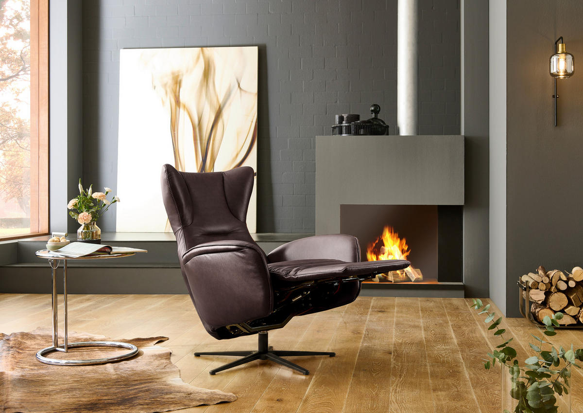 RELAXSESSEL Leder Dunkelbraun  - Dunkelbraun/Schwarz, Design, Leder/Metall (75/106/86cm) - Valdera